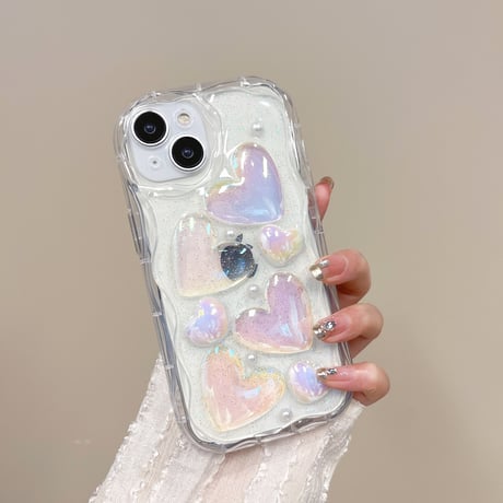 ハート iPhone16/15pro/14/13proケース レーザー光る iPhone12pro/11カバー シンプル 透明ケース キラキラおしゃれ[M3380]