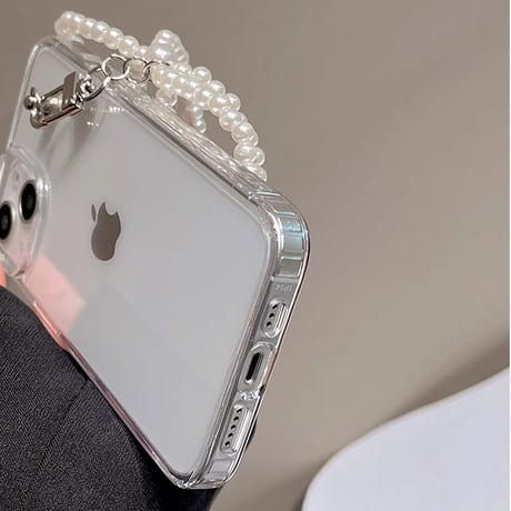 真珠リボン iPhone15/15Proケース 可愛いクリア黄ばまない iPhone14Pro/13/12カバー 女子力アップ ギフトにおすすめ [M3812]