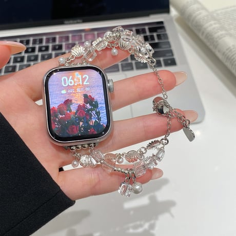 パール Applewatchベルト 高品質 Ultra2/1/SE(第2/1世代)/Series9/8/7/6/5/4/3/2/1アップルウォッチバンド 女子力高い[M5256]
