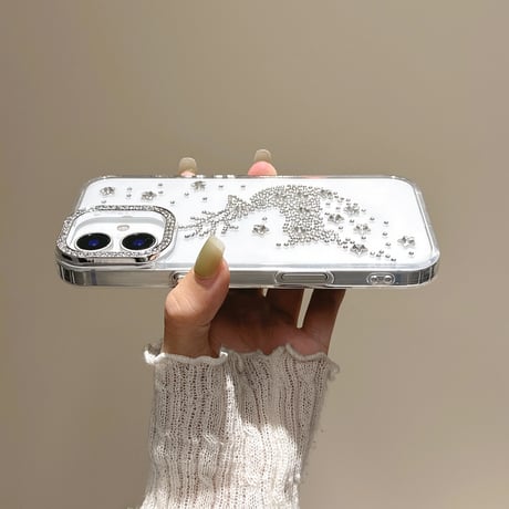 ダイヤ鹿 iPhone16/16Proケース 透明 iPhone15plus/14pro/13カバー おしゃれ ハンドメイド 可愛い[M5434]