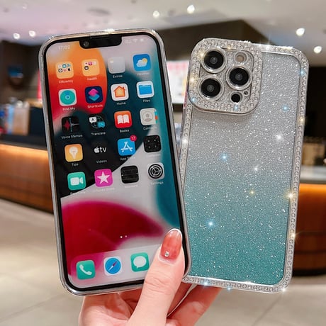 ストーン iPhone15plus/15proケース キラキラ ラメ入りシート付 アイフォン14pro/13pro/12カバー きれい 人気 [M3876]