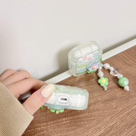【Airpods 4】草花 AirpodsPro2ケース キラキラ airpods3/2/1ケース  かわいいアクセサリー付き うねうね 耐衝撃クリアケース ギフトにおすすめ[M3087]
