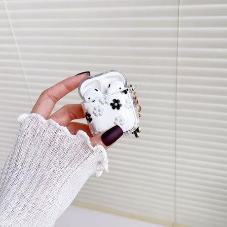【Airpods 4】花柄  airpods3/pro2ケース  flowerキーホルダー付き エアーポッズカバー  シンプル高級感   可愛い ギフトにおすすめ  [M1824]