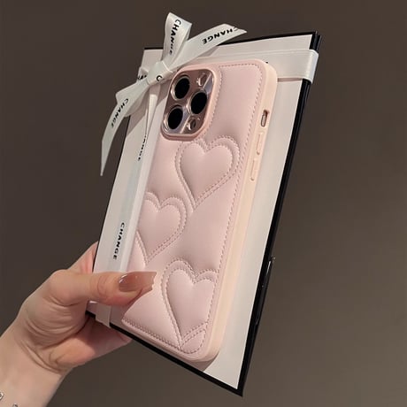 iPhone16/16plusケース  ハートキルティング iPhone15pro/14/13Proカバー エレガント カメラ保護[M4668]