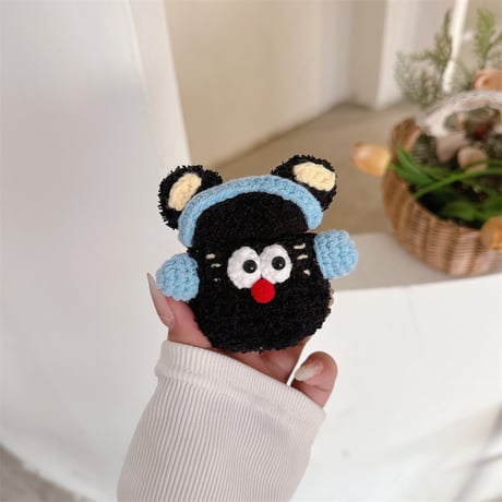 ニット黒猫 Airpods 4ケース かわいい エアーポッズプロ２/１ケース Airpods3/2カバー 柔らかい 手さわりいい ギフトに最適[M4715]