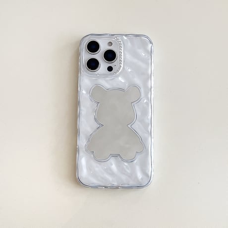 熊さん鏡面 iPhone17Pro/16ケース ジュエリーデコ iPhone15promax/14/13proカバー 透明 オシャレ[M5552]