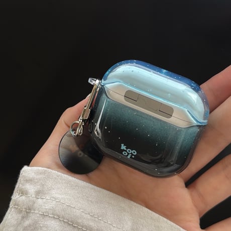 グラデーションブルー Airpods Pro3ケース 光沢感 Airpods4/3カバー pro2/pro1 リング/キーホルダー  オシャレ[M6206]