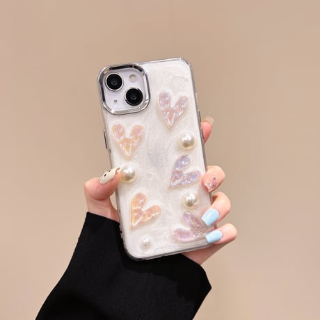 リボン/ハートデコ iPhone15pro/15ケース ホワイト iphone14/13pro/12proカバー  女子力アップ 高級感[M4353]