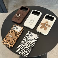 リング付き iPhone17/17Proケース レザー製 無地/豹柄/ゼブラ柄 iPhone16Pro/15ProMaxケース おしゃれ[M6447]