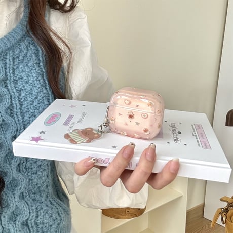 熊 Airpods 4ケース キーチェーン付 Airpods3/Pro2ケース airpodsproカバー めっちゃ可愛い うねうね[M5118]