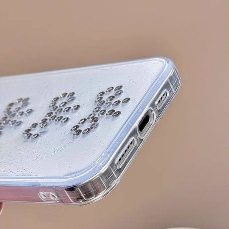 ストーンリボン iPhone15/15proケース チャーム付 iPhone14/13pro/12クリアケース かわいい 女子力アップ[M4447]