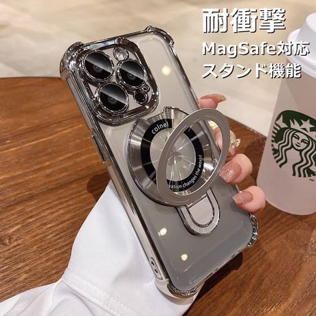 耐衝撃 MagSafe iPhone16Pro/15ProMaxケース スタンド 黄ばまない カメラ保護 iPhone14/12/13Proカバー カッコイイ[M3592]