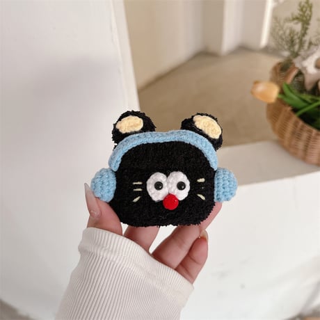 ニット黒猫 Airpods 4ケース かわいい エアーポッズプロ２/１ケース Airpods3/2カバー 柔らかい 手さわりいい ギフトに最適[M4715]