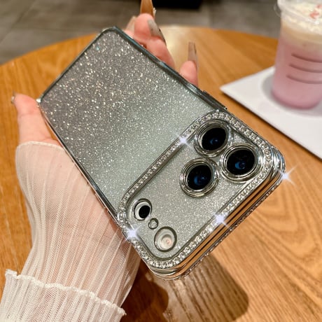 ジュエリーライン iPhone17/17Proケース ラメ入り背面 美しい iPhone17ProMax/Airケース 高級感たっぷり オシャレ [M5706]