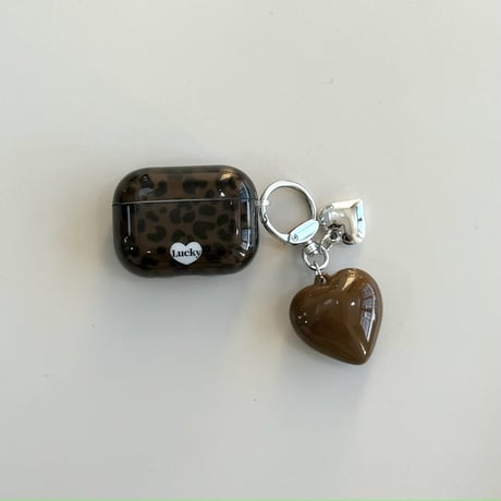チョコレート色 Airpods 4ケース ヒョウ柄 ハートキーホルダー Airpodspro2/proカバー Airpods3/2  可愛い ガールズファッション[M4980]