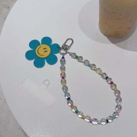 笑顔の花 スマホストラップ キラキラ感 お洒落 バックチャーム キーホルダー iPhone、Xperia、AQUOS、Xiaomi、Galaxy 対応 [M6295]