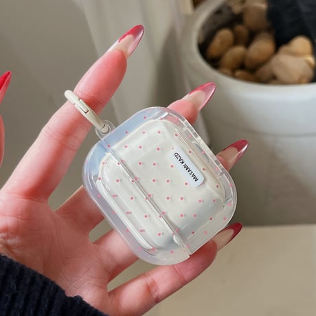 ピンク水玉模様 Airpods Pro3ケース 頑丈 Airpods 4/3カバー  AirpodsPro2/1  リング付 韓国っぽ 淡色系 [M6110]