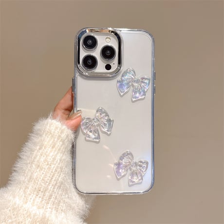 キラキラリボン iPhone16pro/16promaxケース クリア iPhone15pro/14/13カバー 大人可愛い [M4956]