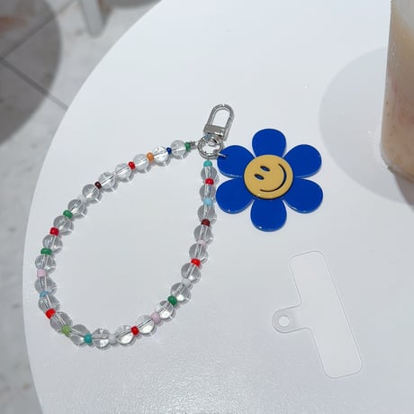 笑顔の花 スマホストラップ キラキラ感 お洒落 バックチャーム キーホルダー iPhone、Xperia、AQUOS、Xiaomi、Galaxy 対応 [M6295]