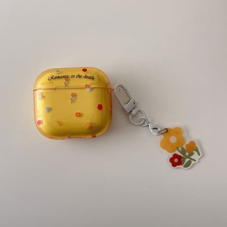 草花柄 Airpods 4ケース イエロー Airpodspro2/proカバー Airpods3/2 花キーリング付き 可愛い[M4919]