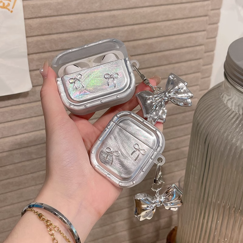 リボン Airpods 4ケース キーチェーン付 AirpodsPro2/Pro1 Airpo