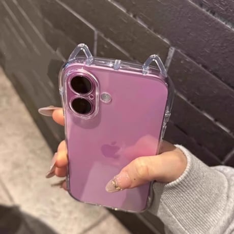 猫の耳 iPhone16/16Proケース 高透明 iPhone15Plus/14pro/SEカバー フィット感 推し活におすすめ 自由アレンジ[M5363]