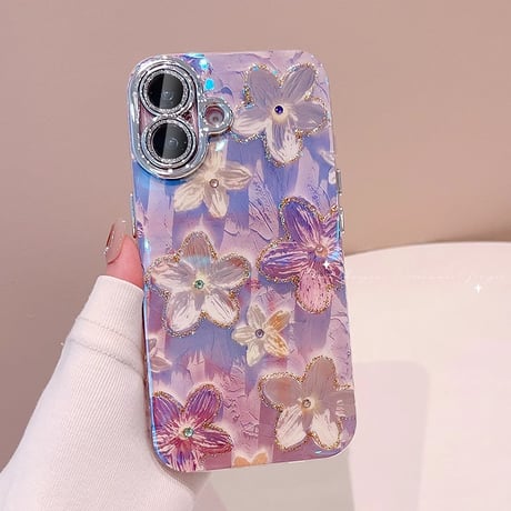 おしゃれ iPhone16/16proケース 花柄 キラキラレンズカバー iphone15pro/14/13/12proカバー  綺麗 人気[M4636]