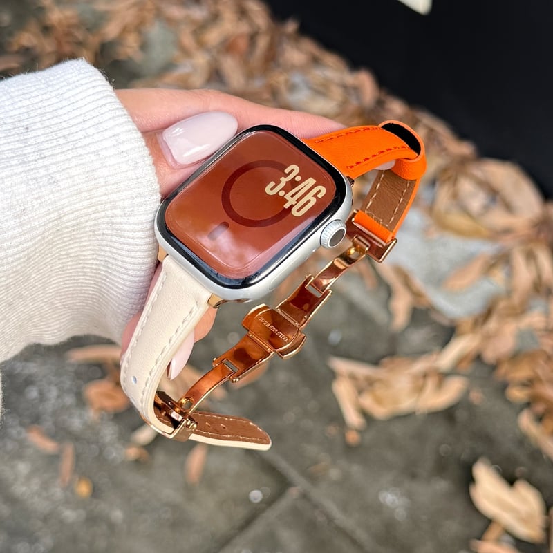 高級感オレンジ AppleWatchバンド レザー製 アップルウォッチバンド