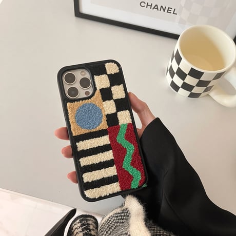 インスタ映え刺繡入り iphone15/14proケース  チェック柄縞模様 アイフォン12pro/13携帯カバー 可愛い  ファッション  秋冬人気M1292