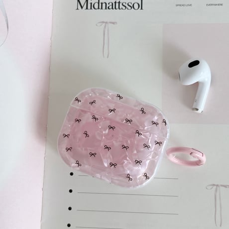 ピンクシェル風 Airpods Pro3ケース リボン柄 Airpods 4/3カバーケース AirpodsPro2/1  光沢感 高品質 [M6232]