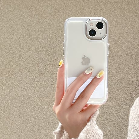 シルバーレンズ枠 iphone14/13proケース 高透明感 iphone13/12/11カバー 黄ばまない 立体ボタン 男女お揃い[M3098]