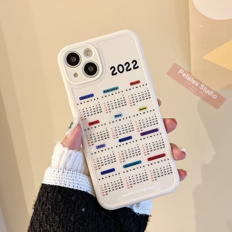 2022年カレンダー iphone13/12ケース  Happy everyday iphone11/XR/SE2カバー シンプル風 男女兼用M1477
