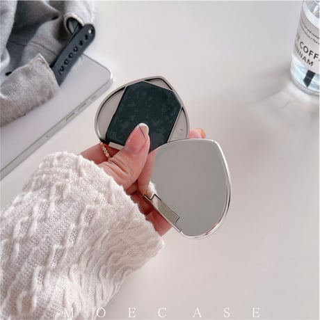 ハート型ミラースタンド 高級感金属 卓上スタンド 艶あり 粘着タイプ かわいい いい ギフトにおすすめ[M2772]