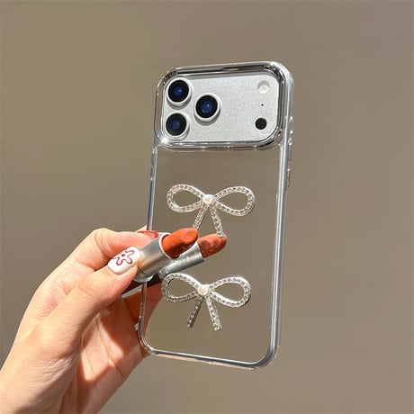 ジュエリーリボン 鏡 iPhone17Pro/17ケース 光沢感 iPhone Air/17Promax/16カバー 大人可愛い 頑丈 [M5757]