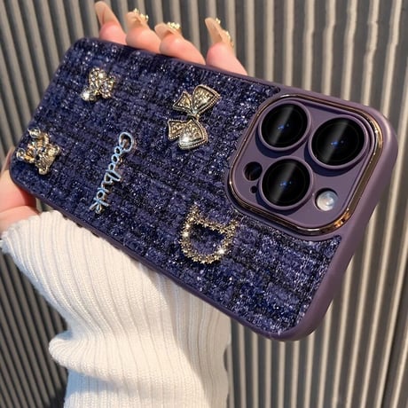 布地 iPhone16/15plusケース  放熱仕様 iPhone14/13proソフトケース カメラ保護 リボン熊ちゃんデコ 秋冬人気[M3618]