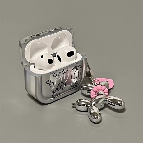 犬ちゃん Airpods 4 ケース  チャーム付  メッキシルバー AirpodsPro2/Pro1カバー  Airpods3/2  プレゼントにおすすめ[M4701]