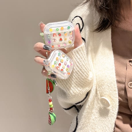 果物 Airpods 4ケース スイカキーホルダー付 かわいい Airpods3/Pro2ケース airpodsproカバー キラキララメ ギフトにおすすめ[M5076]