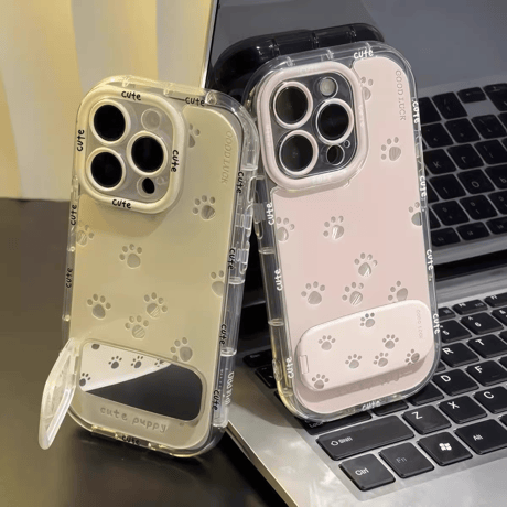 鏡付スタンド iPhone16ro/16Plusケース 猫の爪 iPhone15pro/14/SEカバー かわいい 淡色系 [M5473]