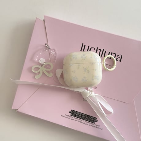 淡色系 Airpods Pro3ケース ベージュ 花柄 Airpods 4/3カバーケース AirpodsPro2/1 リボンキーホルダー 高級感 [M6378]