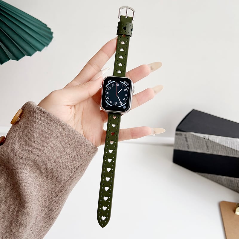 本革 Apple watchベルト 透かし彫り ハート アップルウォッチバンド