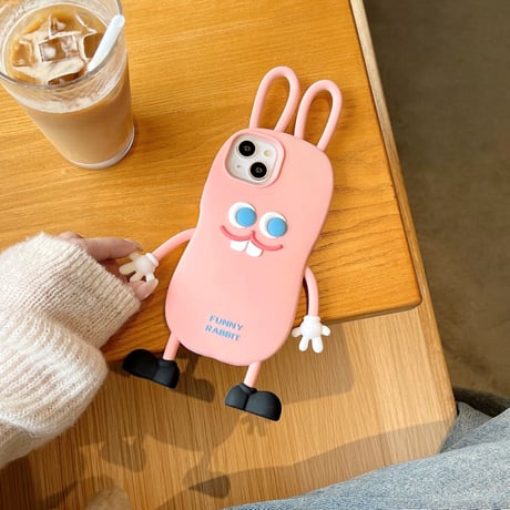 ウサギ iPhone14/13ケース ピンク シリコンアイフォン12/11カバー かわいい 耳持ち手 頑丈 プレゼントにおすすめ  [M3117]