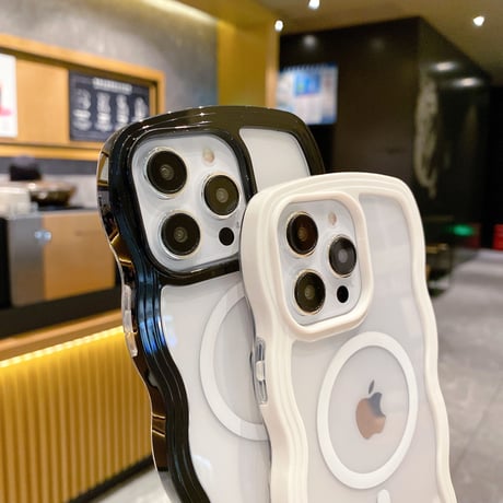 MagSafe ウェーブ型iPhone15/15Proケース うねうね 落下防止 クリアiPhone14/13proカバー 頑丈 [M3540]