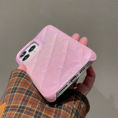 セレブ愛用 iPhone14/14proケース 光るレザー 菱形アイフォン13/12proカバー 高級感高品質 可愛い オシャレ  キラキラ[M2759]
