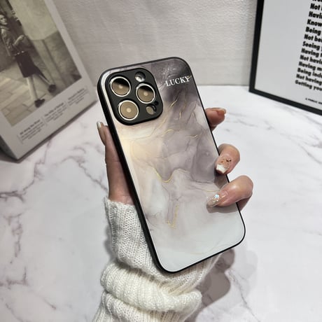 暈し染め ガラスiPhone14/15ケース  水墨画 金箔入り アイフォン13/12mini/11カバー キラキラ 全面保護 オシャレ シック[M2722]