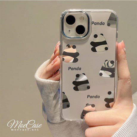 Panda ミラーiphone14/13ケース かわいいパンダ背中 アイフォン12pro/11ケース  キュート 頑丈 ギフトにおすす[M3050]