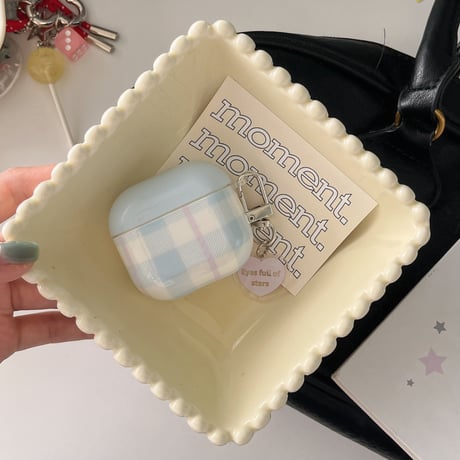 淡色系 Airpods4ケース チェック柄 韓国風 Airpods3/Pro2ケース airpodspro2カバー  キーチェーン付 ギフトにおすすめ[M5374]
