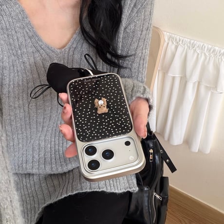 ダイヤ熊ちゃん iPhone17Pro/17ケース 水玉模様 iPhone16Pro/15カバー ストラップ 女子力高い [M5919]