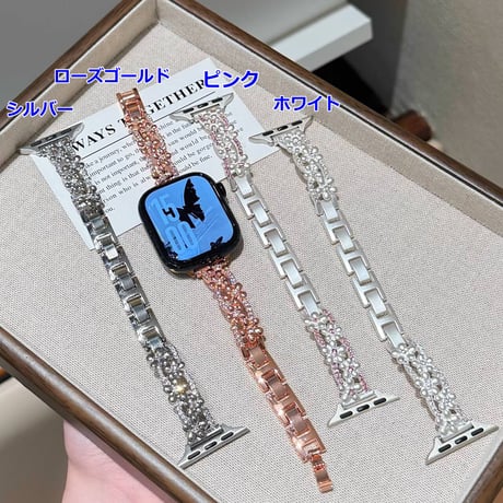メタル花 AppleWatchバンド ダイヤデコ 上品AppleWatchベルト Series 11/10/9/8 SE3/2  Ultra3/2/1 高級感高品質 [M6416]