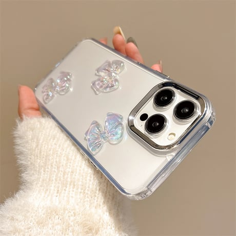 キラキラリボン iPhone16pro/16promaxケース クリア iPhone15pro/14/13カバー 大人可愛い [M4956]