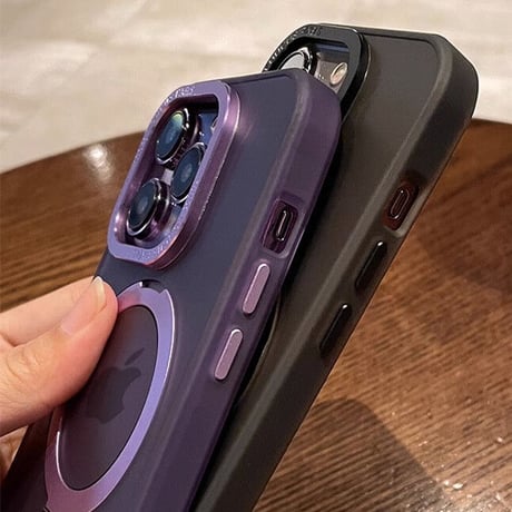 Magsafe対応スタンド iPhone15Pro/15ProMaxケース 指紋防止 マット仕様 耐衝撃 半透明 iPhone14/13/12proカバー [M3556]